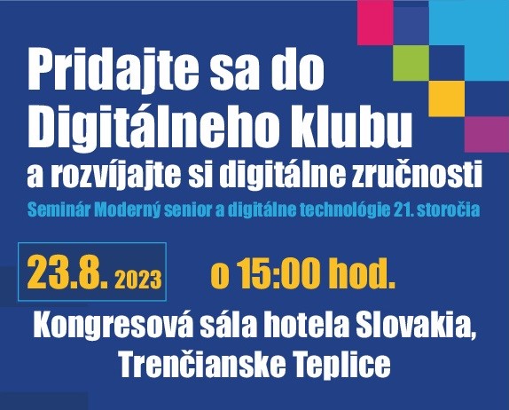 Plagát zobrazujúci moderné seniorské technológie zahŕňajúce digitálne technológie.